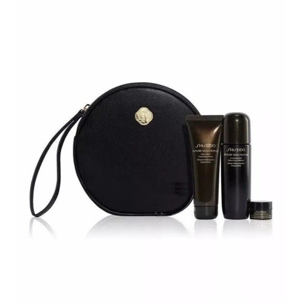Shiseido FUTURE SOLUTION LX 4pc Skincare Round pouch Travel Gift Set | NEW